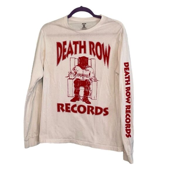Death Row Records Log Graphic Tee White Red Knit Long Sleeve Crewneck M - Picture 1 of 5